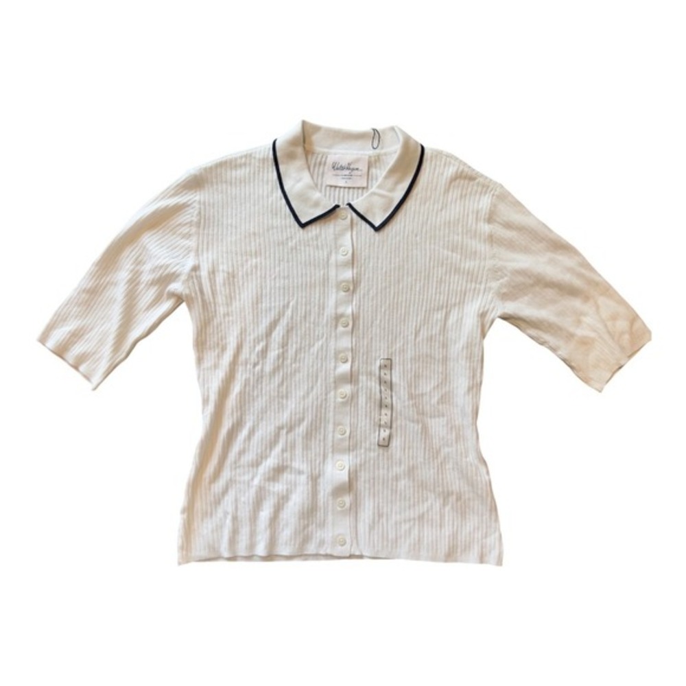 Walter Hagen Clubhouse Womens White‎ Ribbed Button Front Sweater Polo Large NWT